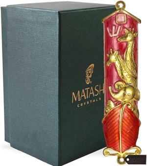 Matashi Hand Painted Red Enamel Noah's Ark Mezuzah with Gold Accents and High Quality Crystals