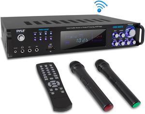 Pyle PWMA1003BT Bluetooth Home Amplifier Receiver & Microphone System - Hybrid Pre-Amplifier with (2) Wireless Microphones, MP3/USB/SD/AUX/AM/FM Radio (1000 Watt)