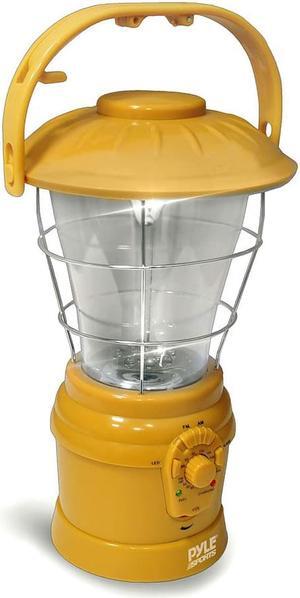 Pyle - Multi Function Hand Crank Torch Lantern with AM/FM Radio, Powered by AA Batteries or Internal Rechargeable Battery, Equipped with Power Hand Crank Recharger (Yellow Color)