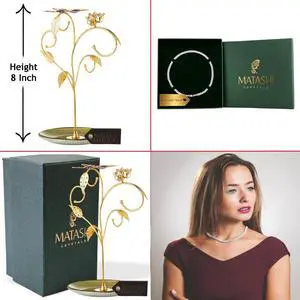 24k Gold Plated Jewelry Stand, Elegant Floral and Butterfly Design and 16" Rhodium Plated Necklace | Best Gift for Her by Matashi