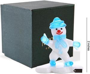 Murano Christmas Winter Decorative Glass Snowman Figurine, Christmas Gift and Ornament by Matashi - Blue