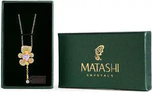 Champagne Gold Plated Necklace with Teddy Bear Design with a 16" Extendable Chain and High Quality Purple Crystals by Matashi
