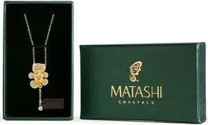 Champagne Gold Plated Necklace with Teddy Bear Design with a 16" Extendable Chain and High Quality Gold Tinted Crystals by Matashi
