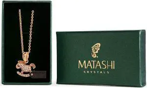Rose Gold Plated Necklace with Rocking Horse Design with a 16" Extendable Chain and High Quality Crystals by Matashi