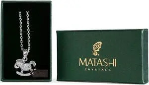 Rhodium Plated Necklace with Rocking Horse Design with a 16" Extendable Chain and High Quality Clear Crystals by Matashi