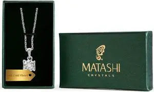 18K White Gold Plated Necklace with a Heart of Crystal Design with a 16" Extendable Chain and High Quality Crystals by Matashi