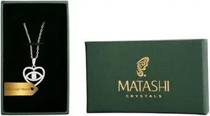 18K White Gold Plated Necklace with 'Eye' Love You Design with a 16" Extendable Chain and High Quality Crystals by Matashi