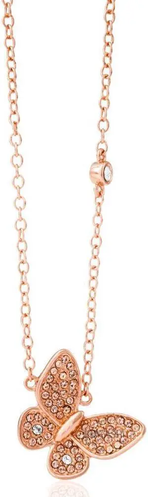 Rose Gold Plated Butterfly Pendant Necklace with Sparkling Rose Gold Crystals by Matashi