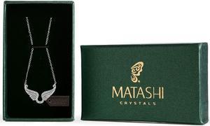 Rhodium Plated Necklace with Outspread Angel Wings Design with a 16 Extendable Chain and High Quality Clear Crystals by Matashi