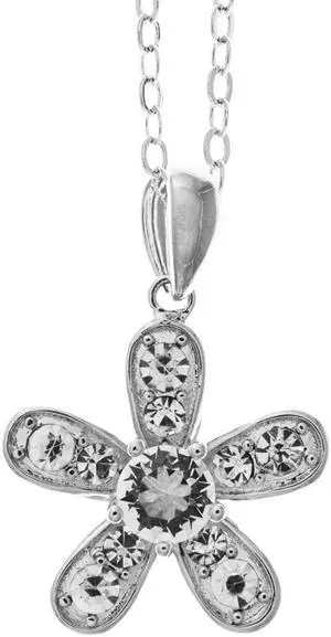 Matashi 18K White Gold Plated Necklace with 'Delicate 5 Petalled Flower' Design with a 16" Extendable Chain and High Quality Crystals