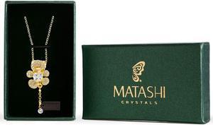 Champagne Gold Plated Necklace with Teddy Bear Design with a 16" Extendable Chain and High Quality Clear Crystals by Matashi