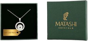 18k White Gold Plated Necklace with Concentric Double Circle Design with a 16" Extendable Chain Made with High Quality Crystals by Matashi