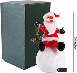 Murano Christmas Winter Decorative Glass  Santa on Snowball Figurine, Christmas Gift and Ornament by Matashi