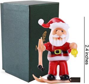 Murano Christmas Winter Decorative Glass Santa with Skis Figurine, Christmas Gift and Ornament by Matashi