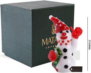 Murano Christmas Winter Decorative Glass Snowman with Wreath Figurine, Christmas Gift and Ornament by Matashi