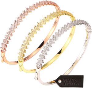 Matashi Bangle Bracelets for Women (3-Piece Set) Cubic Zirconium Rose Gold, Gold and White Gold-Plated Finish | Cute, Trendy Fashion Jewelry for Ladies, Girls, Teens
