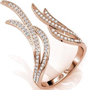 Rose Gold Plated Ring for Women | Elegant Clear Crystal Details | Open Style Trendy Fashion Jewelry for Girls, Teens, Ladies by Matashi (Size 6)