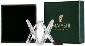 Rhodium Plated Crisscross Design Luxury Ring With CZ Stones Size 5 By Matashi