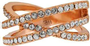 Rose Gold Plated Double Crossed Ring with Luxury Sparkling Crystals Pave Design by Matashi Size 5