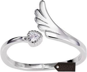 Rhodium Plated Wrap Ring With Wing & Beautiful CZ Stone Size 5 By Matashi - Mesmerizing Crystal Clear Stone, Comfy Fit & Elegant Feel For Every Woman