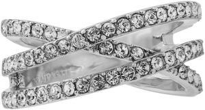 18k White Gold Plated Double Crossed Ring with Luxury Sparkling Crystals Pave Design by Matashi Size 5