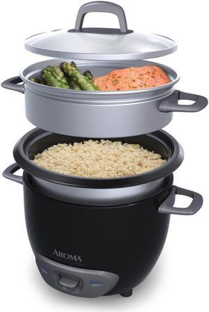 AROMA ARC-743-1NGB 3-Cup (Uncooked)/6-Cup (Cooked) Pot-Style Rice Cooker and Food Steamer, Black