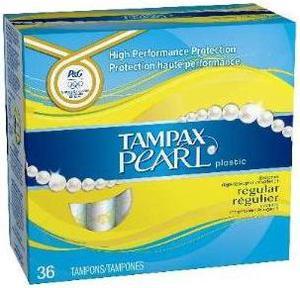 Tampax Pearl Plastic, Regular Absorbency, Unscented Tampons, 36 Count