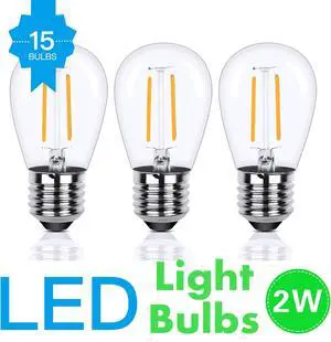 AGPTEK 15PCs LED Outdoor String Lights Bulbs, Waterproof Commercial Patio String Lights Vintage S14 Bulbs( Bulbs Only)