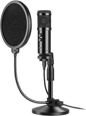 AGPtEK USB Microphone Kit 192KHz/24Bit USB Condenser Podcast Streaming Microphone with Table Mic Stand, Pop Filter and Wind Foam