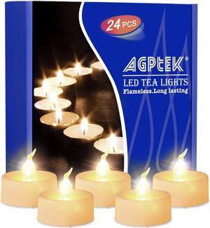 AGPtEK 24Pcs LED Tealight Candles Battery Operated Flameless Steady On without Timer Warm White