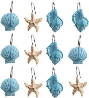 AGPtEK 12 PCS Seashell Shower Curtain Hooks Blue