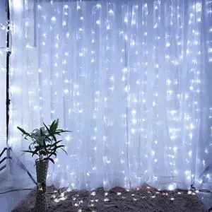 IMAGE 448 LED 6.6*19.6 feet LED Curtain Lights with 8 Light Modes and Memory Function, Waterproof Window Curtain Lights, White
