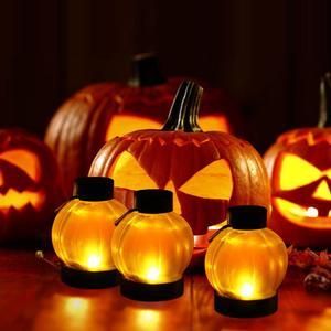 IMAGE 12 Pcs LED Pumpkin Tealights Smokeless Candles for Halloween Chrismas Parties