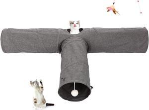 Ownpets Cat Cube 3-Way Tunnels Extensible & Collapsible Cat Tube Tunnel, Cat Tunnels and Tubes for Indoors Cat, Puppy, Rabbit, Kitten and Mongoose