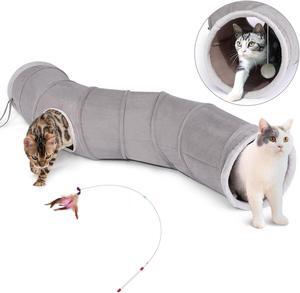 Ownpets 48 Long Collapsible Kitty Tunnel Cat Tube OxFord with Plush Ball & Feather Toy
