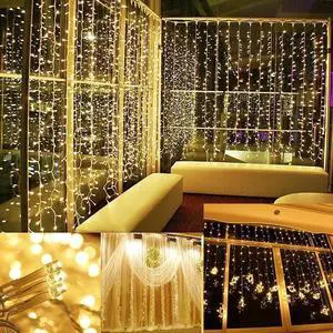 IMAGE 600 LED 9.8*19.6 feet LED Curtain Lights with 8 Light Modes and Memory Function, Waterproof Curtain Lights Warm White
