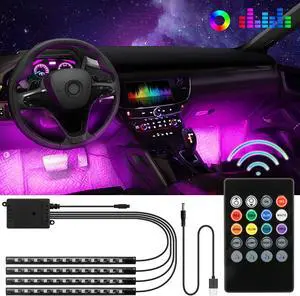 AGPtek 4PACK RGB 48 LED Car Strip Light Interior Lights Accessories Decor Atmosphere with Remote controller