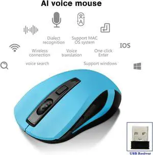 AGPtek Wireless Mouse with Voice Typing/Recognition/Translating, Intelligent Silent Mouse for Windows/Mac,Blue,2.4G AI Mouse 1600DPI