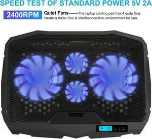 AGPTEK Laptop Cooling Pad - LED Light Radiator Dual USB with 4 Fans Cooler Stand 5 Speed Adjustable, Compatible up 12'' to 17'' Laptops PC Notebook/PS4/Router