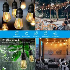 AGPtEK S14 Bulb String Lights 15 Meters + 15 Bulbs Warm White