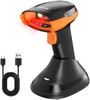 AGPtEK Bluetooth 2.4GHz Wireless Barcode Scanner with Battery Indicator 2D/1D QR Code Reader Wireless Charging Cradle