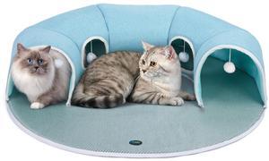 Ownpets 2-in1 Detachable Arch Cat Tunnel & Cooling Pad Convertible Pet Play Mat with Ventilated Openings & Hanging Ball Toy, 10"