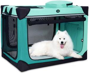 Ownpets Collapsible Dog Crate, Portable Travel Dog Crate for Large Dogs, 4-Door Foldable Pet Kennel with Durable Mesh Windows & Soft Mat