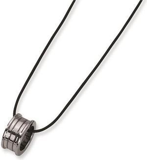 Tungsten Barrel and Black Leather Cord Necklace 18 Inch