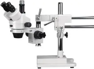 7X-45X Simul-Focal Stereo Zoom Microscope on Dual Arm Boom Stand