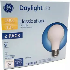 2 PK - GE 13W A21 Classic Shape LED Light Bulb - 5000K Daylight - 100w Equiv.