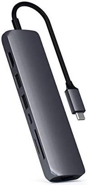 Satechi USB-C Slim Multi-Port with Ethernet Adapter - 4K HDMI, Gigabit Ethernet, USB-C PD Charging - Compatible with 2020/2019 MacBook Pro, 2020/2018 iPad Pro, Microsoft Laptop 3 (Space Gray)