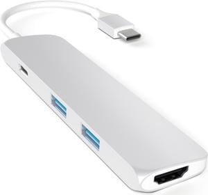 Satechi Slim Aluminum Type-C Multi-Port Adapter with Type-C Charging Port, 4K HDMI Video Output, and 2 USB 3.0 Ports (Silver)