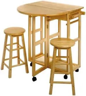 Winsome 89332 Beech Beechwood TABLE DROP LEAF 2 RD STOOL 2 DRAWERS