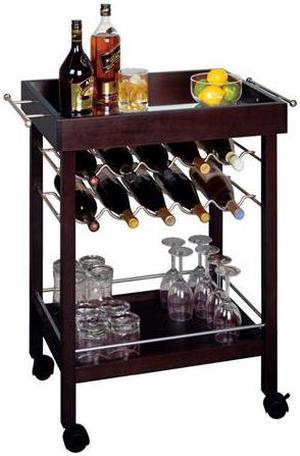 Espresso Bar Cart Mirror Top Wine Rack